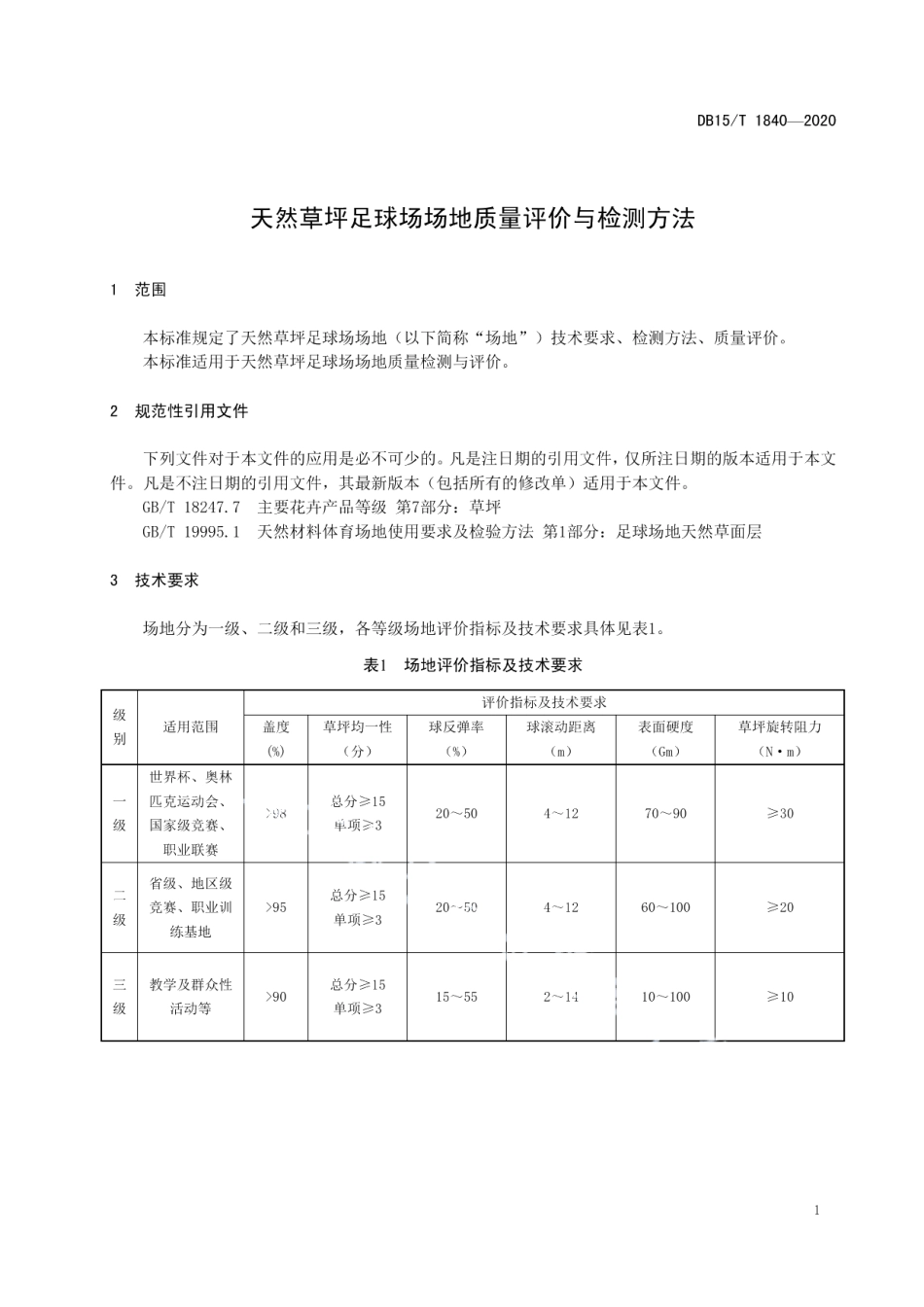 DB15T 1840—2020 天然草坪足球场场地质量评价与检测方法.pdf_第3页