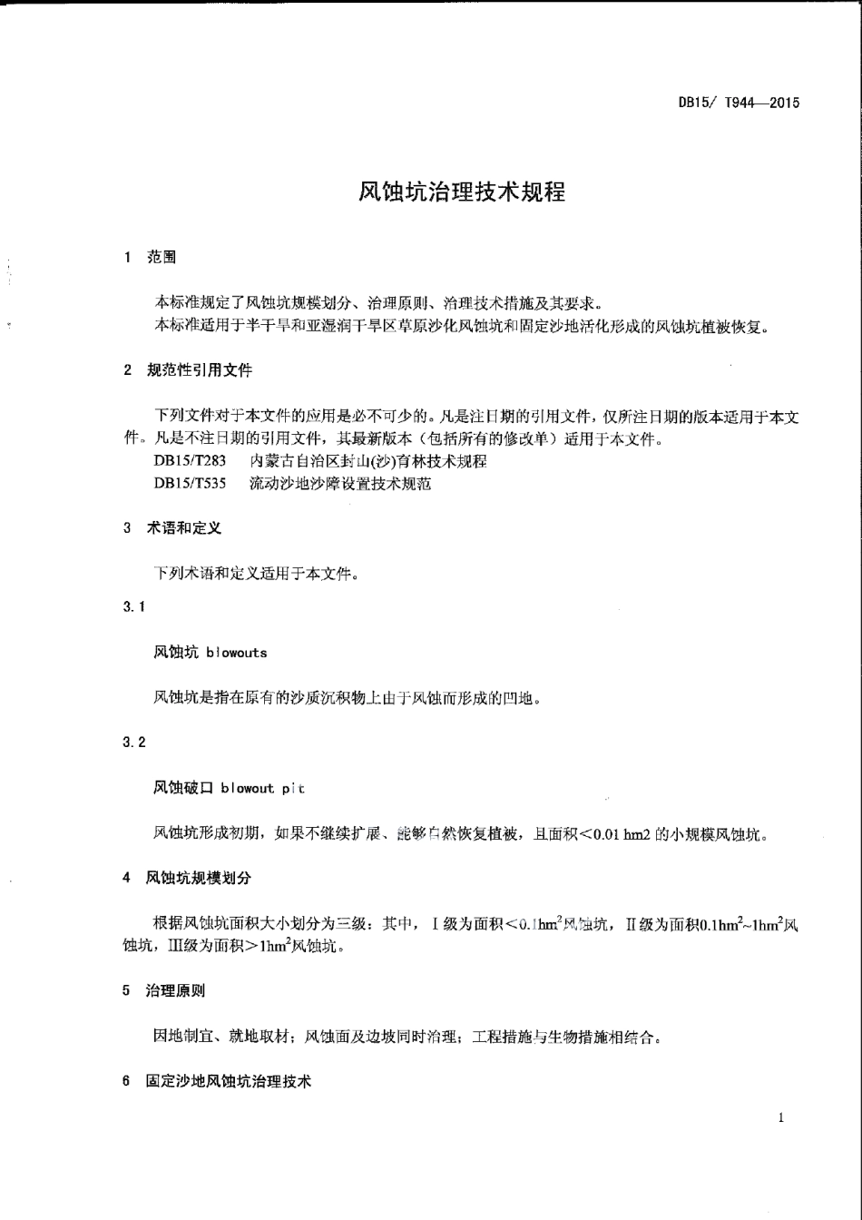 DB15T 944-2015 风蚀坑治理技术规程.pdf_第3页