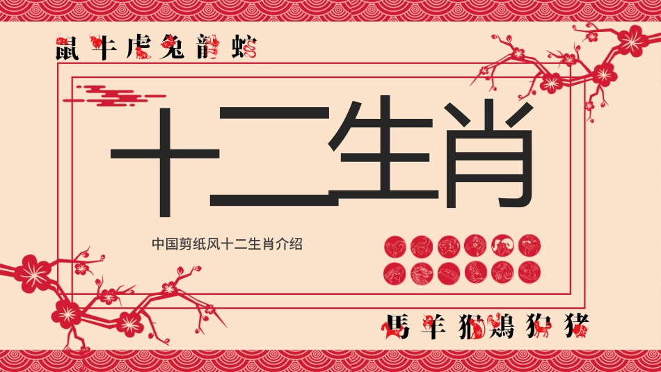 中国剪纸风十二生肖介绍PPT模板.pptx_第1页