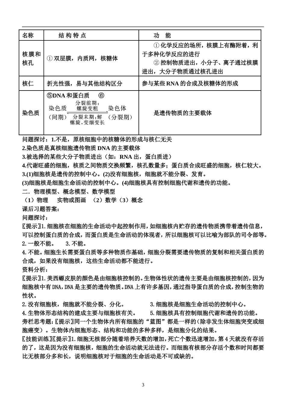 细胞核的结构和功能学案.doc_第3页
