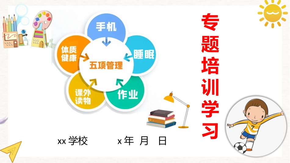 学校幼儿园落实作业、睡眠、手机、读物、体质五项管理专题培训学习课件.pptx_第1页