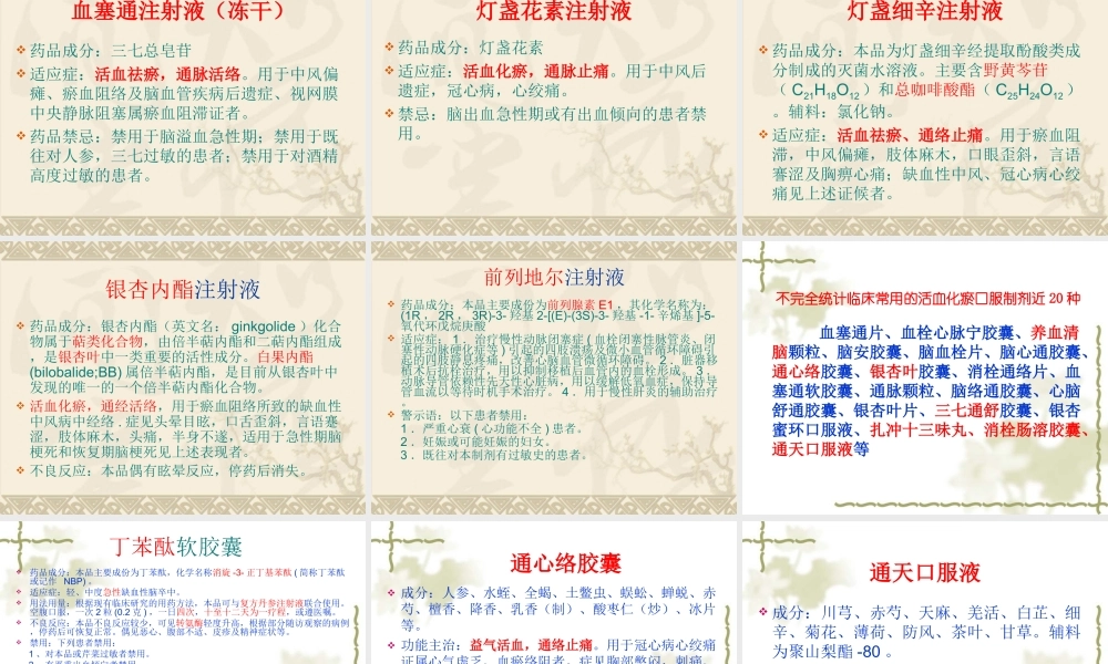 活血化瘀药在脑血管病中的应用.ppt