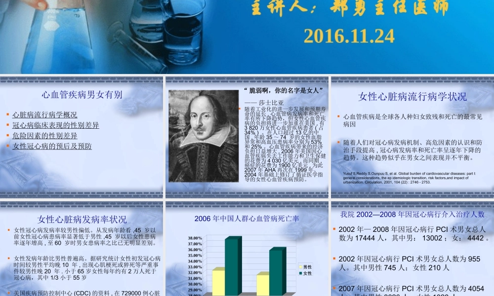 女性冠心病的特点与防治.ppt