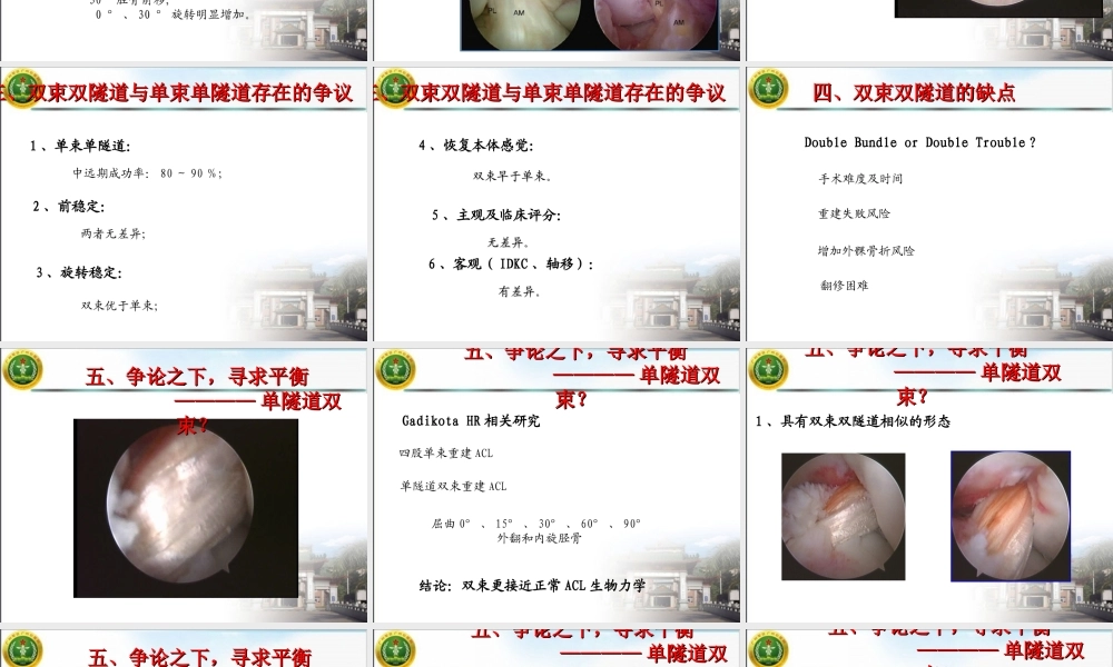 单隧道双束前交叉韧带重建的中期疗效观察.ppt
