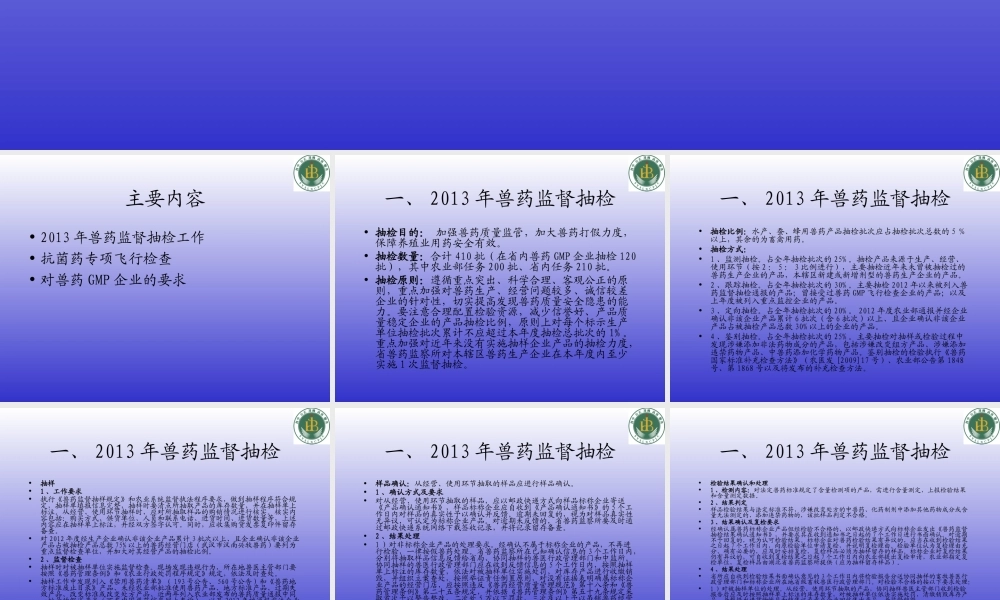 兽药抽检与抗菌药专项飞行检查监督20130820.ppt