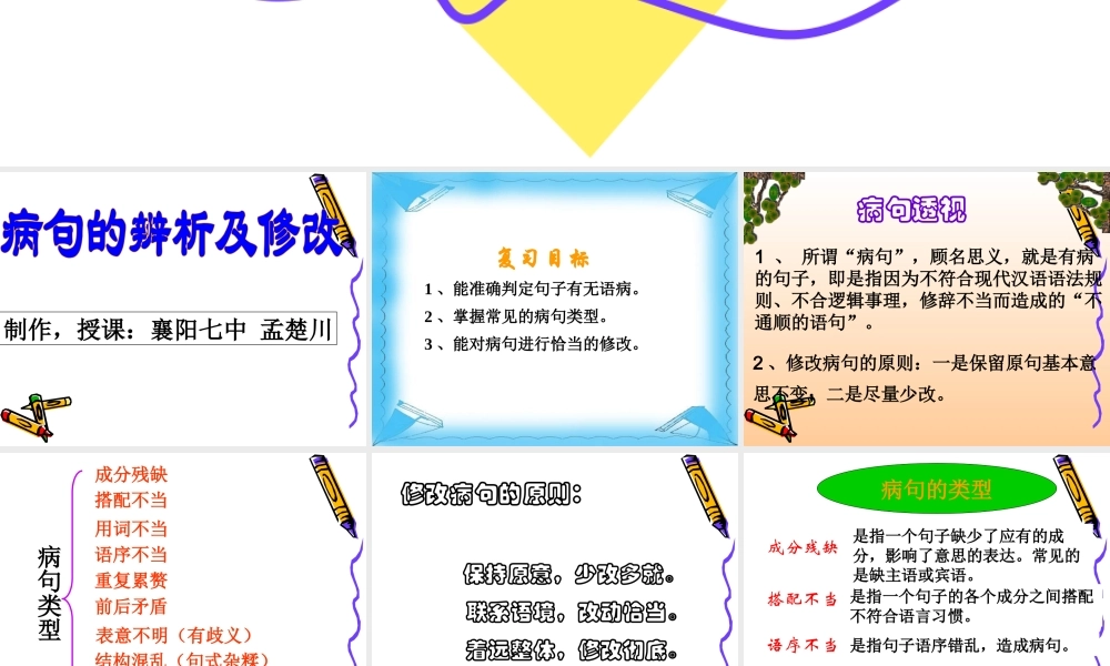 中考复习之《病句的辨析与修改》-襄阳七中-孟楚川.pptx