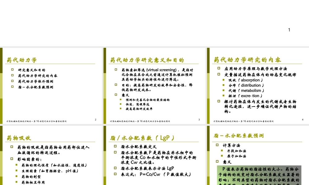 药代动力学和毒性的预测CADD-16.ppt
