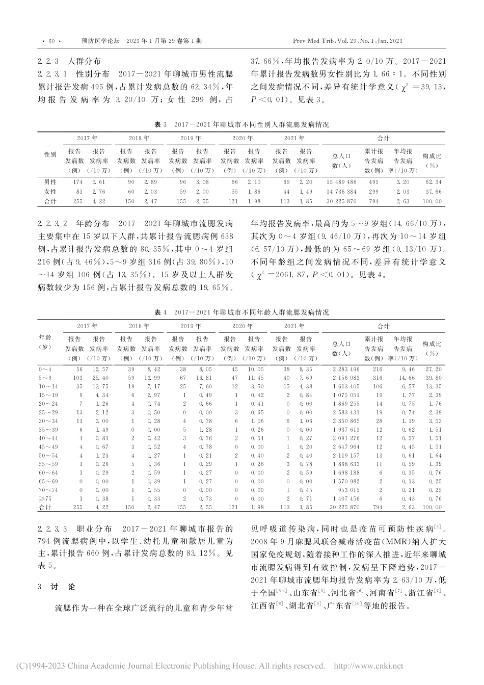 2017-2021年山东省...市流行性腮腺炎流行特征分析_刘淑霞.pdf_第3页
