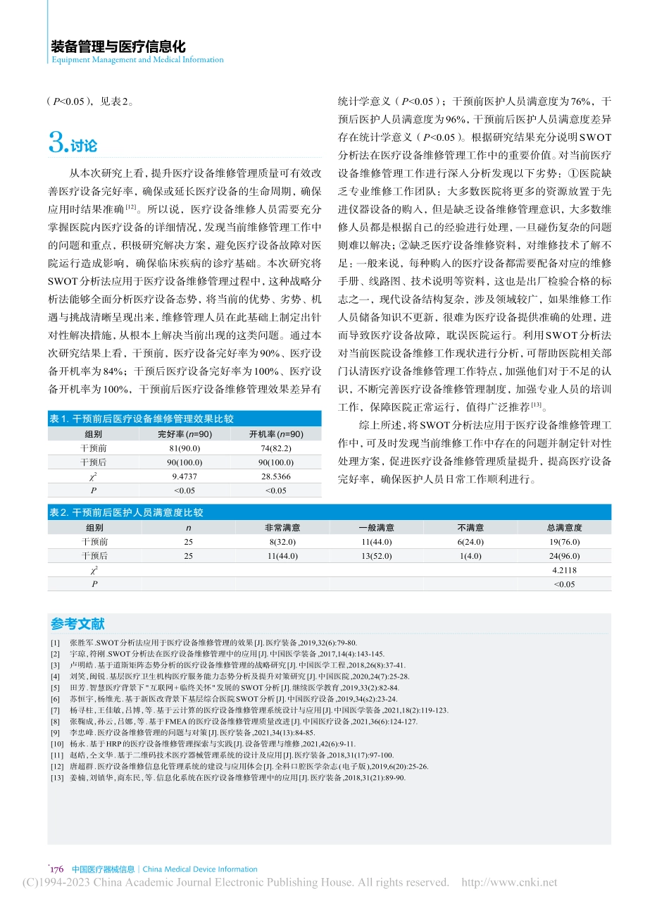 SWOT分析法在医疗设备维...管理中的应用效果及价值体会_杨飞.pdf_第3页