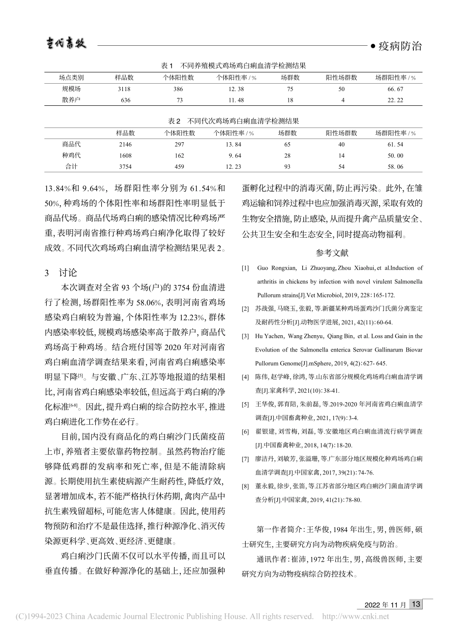 2021年河南省鸡白痢血清学调查报告_王华俊.pdf_第2页
