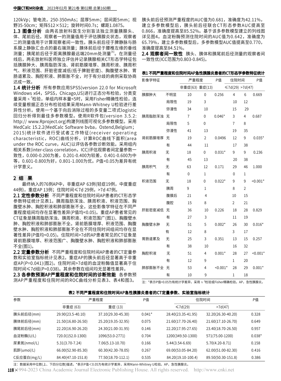 CT形态学特征及定量参数预...性胰腺炎严重程度和住院时间_孙双双.pdf_第2页