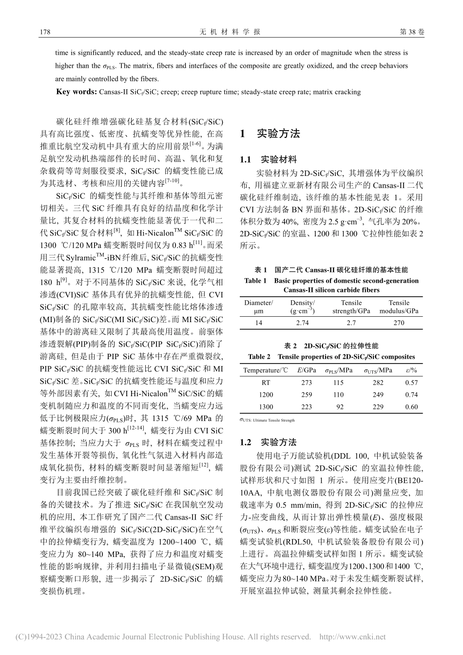 Cansas-Ⅱ_SiC_...复合材料的高温拉伸蠕变行为_荆开开.pdf_第2页