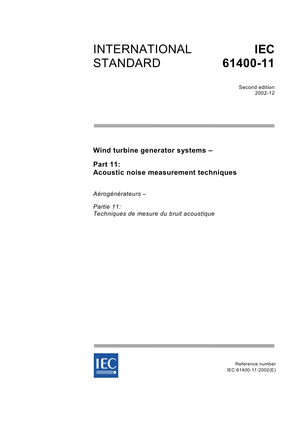 IEC_61400-11_Acoustic_noise_measurement_techniques_2002.pdf_第1页