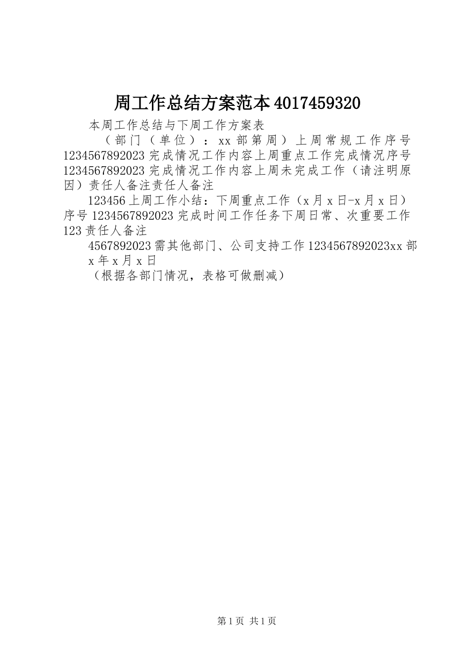2023年周工作总结计划范本4017459320.docx_第1页