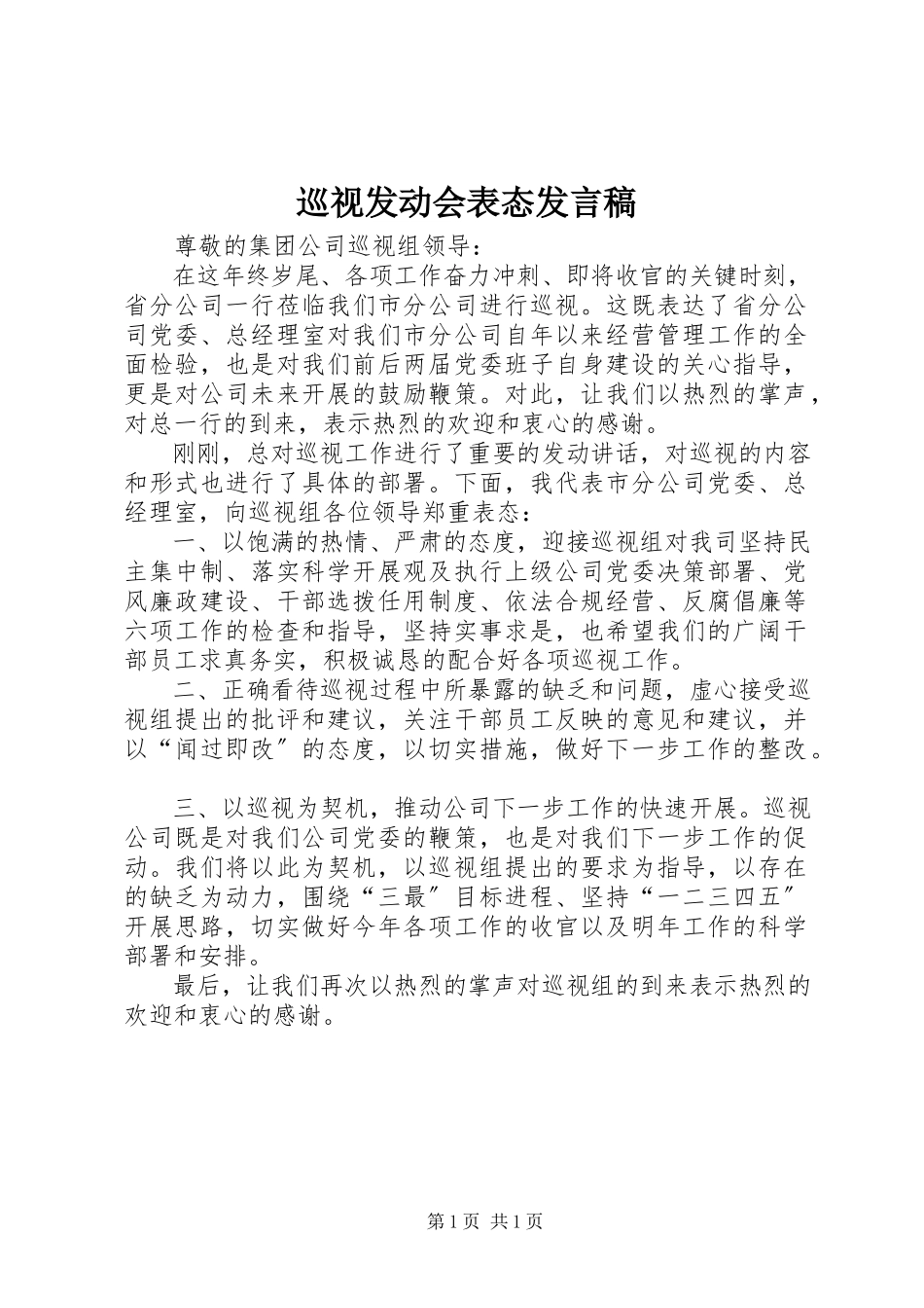 2023年巡视动员会表态讲话稿.docx_第1页