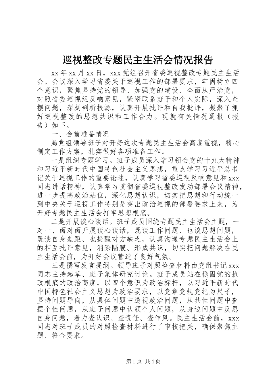 2023年巡视整改专题民主生活会情况报告.docx_第1页