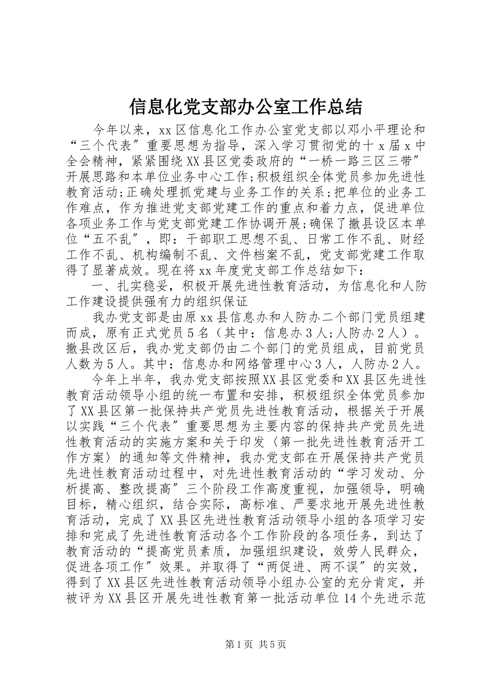 2023年信息化党支部办公室工作总结.docx_第1页