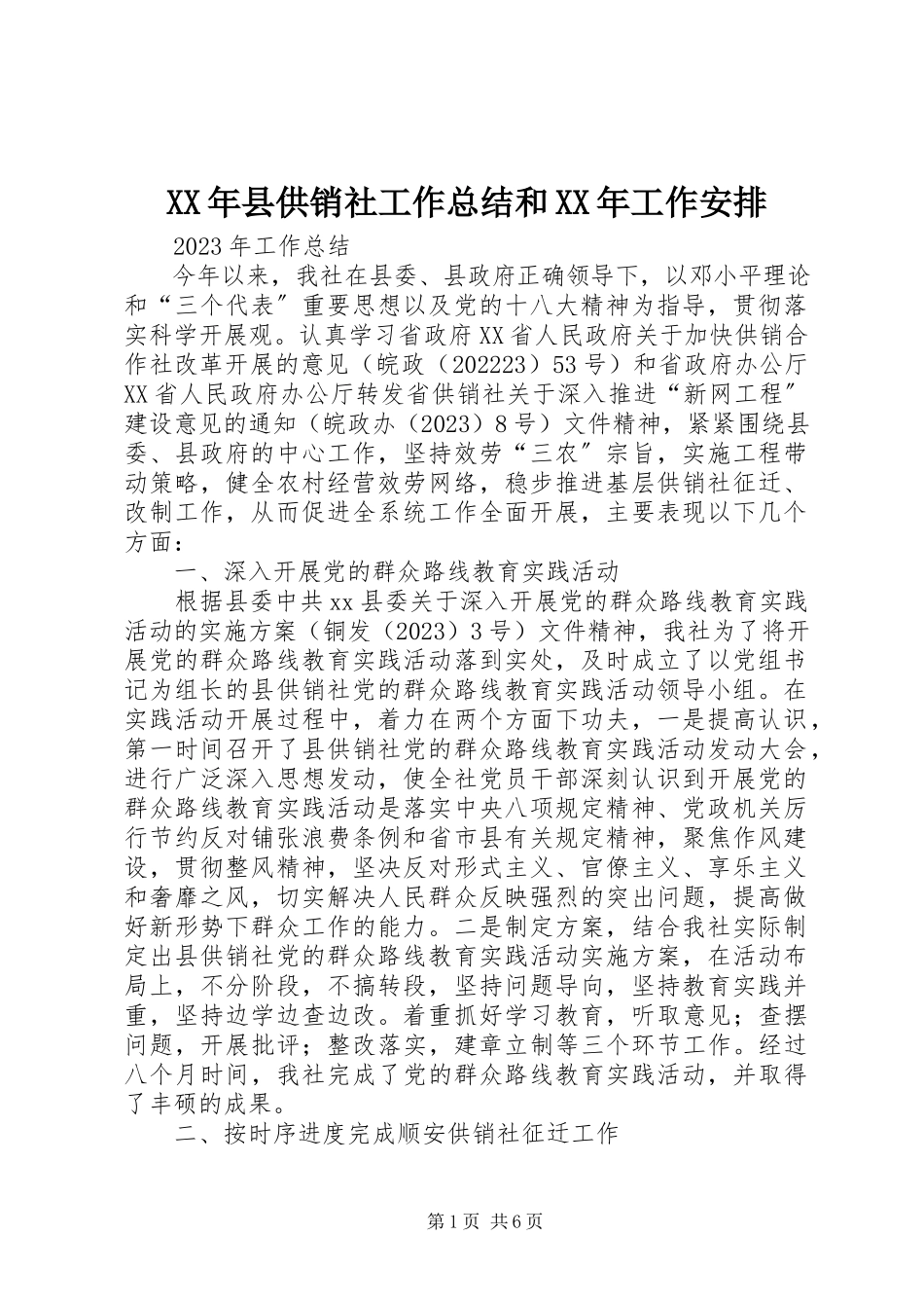 2023年县供销社工作总结和工作安排.docx_第1页