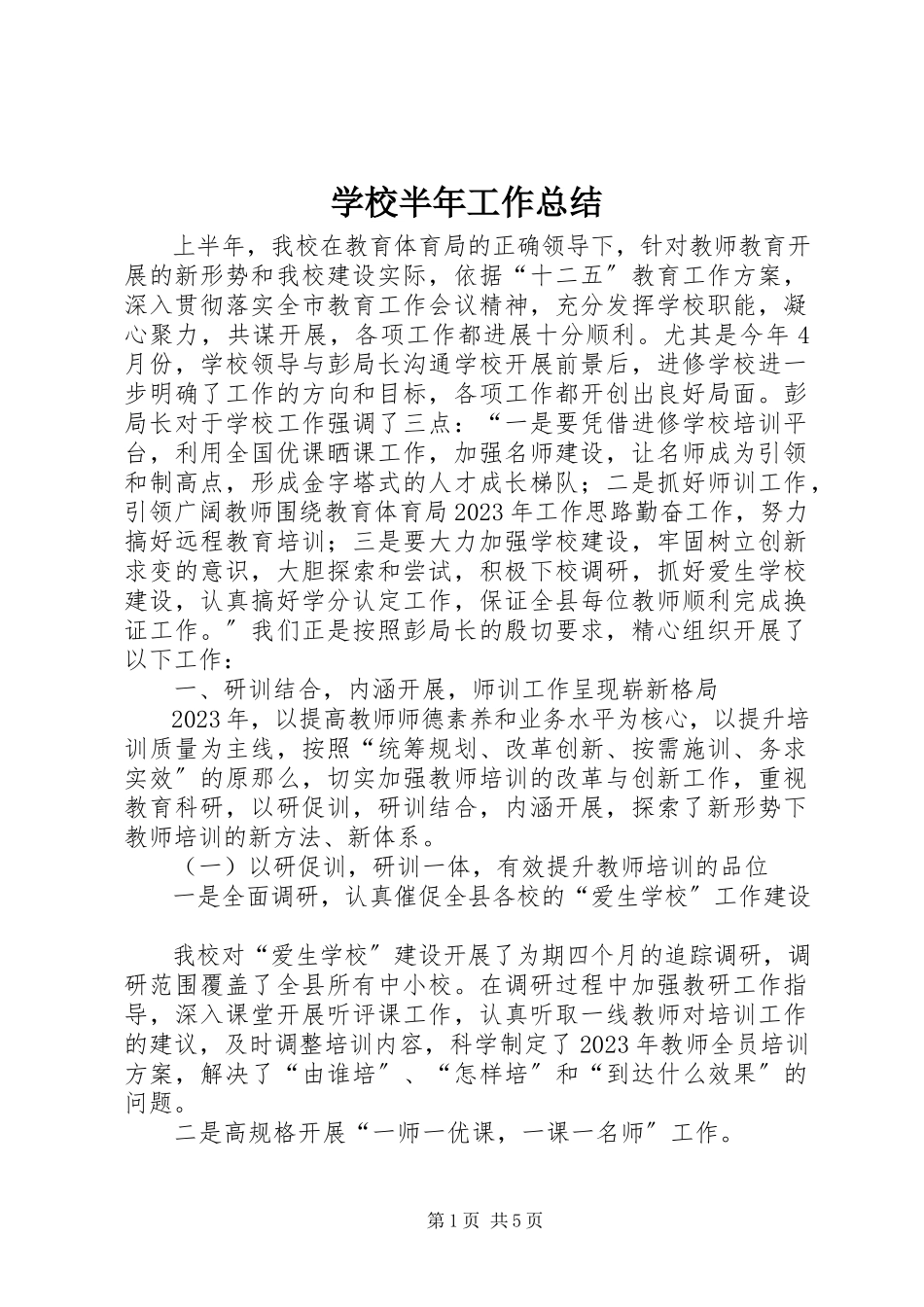 2023年学校半年工作总结.docx_第1页