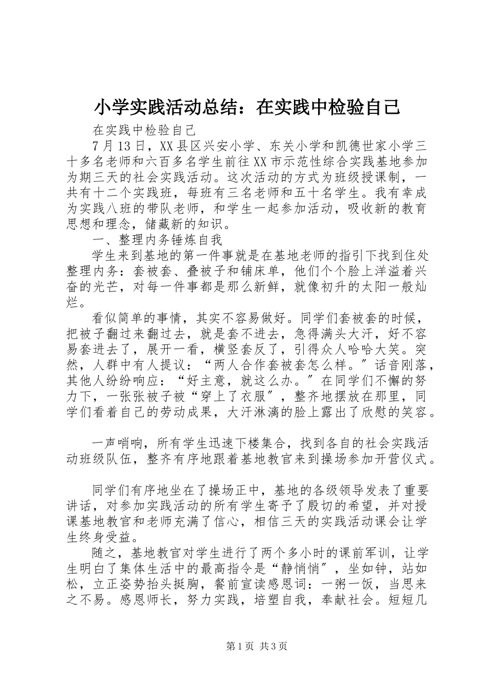 2023年小学实践活动总结在实践中检验自己.docx_第1页