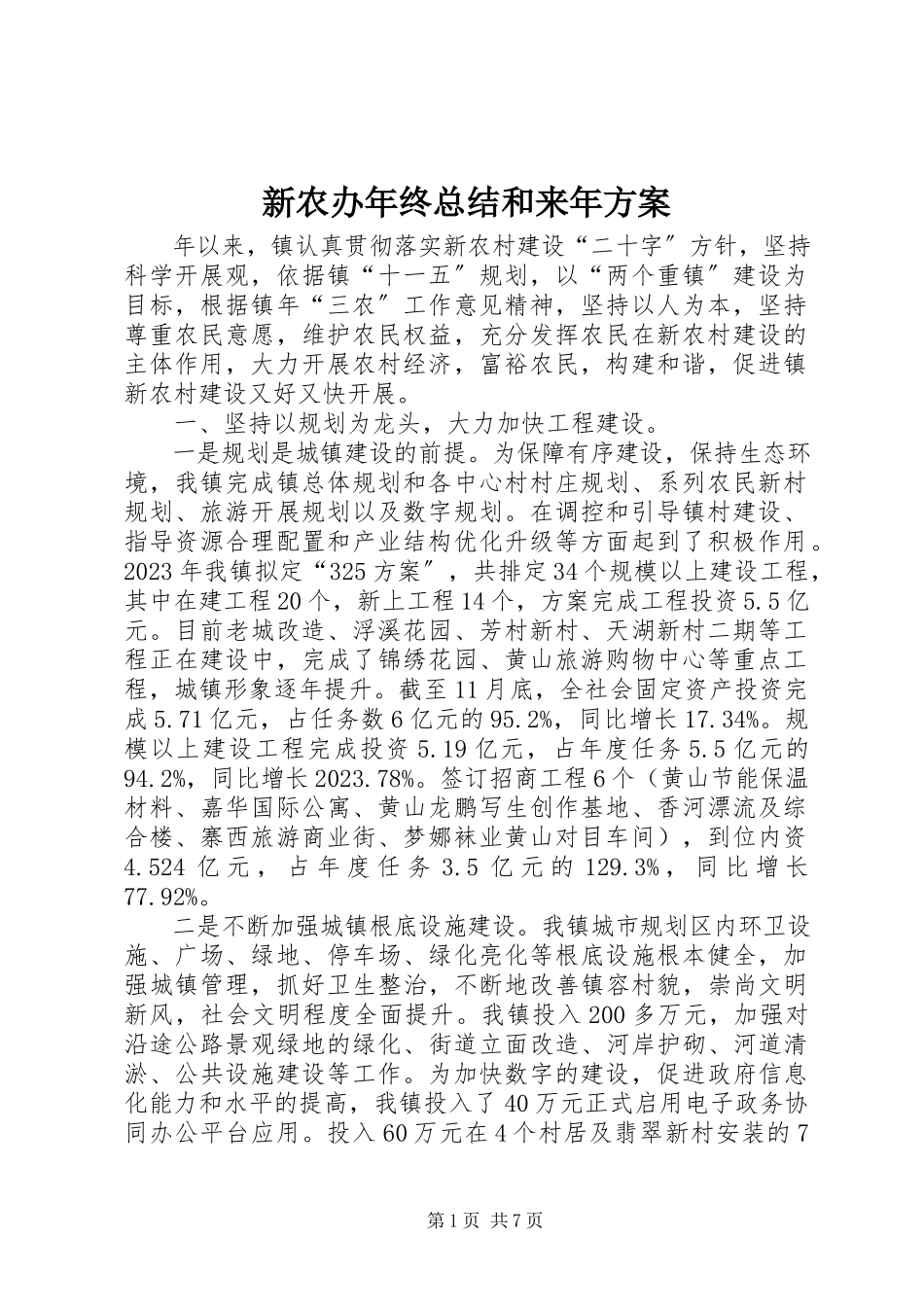 2023年新农办年终总结和来年计划.docx_第1页