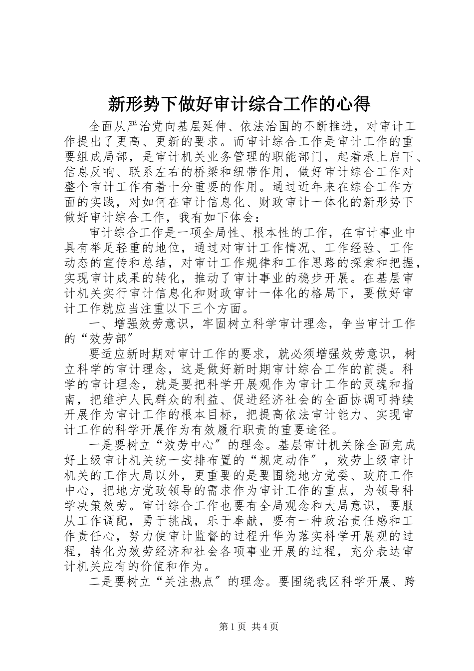 2023年新形势下做好审计综合工作的心得.docx_第1页