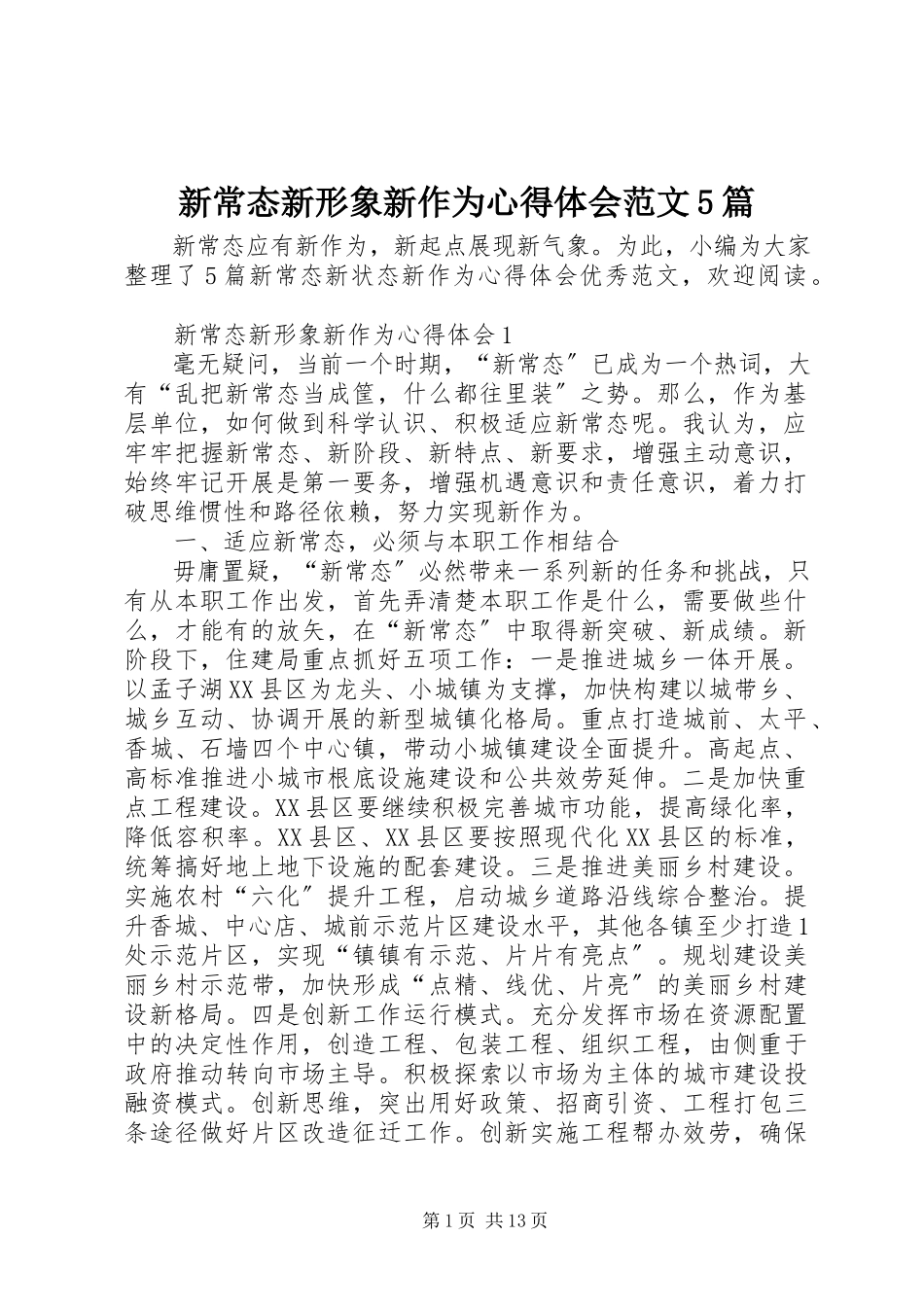 2023年新常态新形象新作为心得体会5篇2.docx_第1页