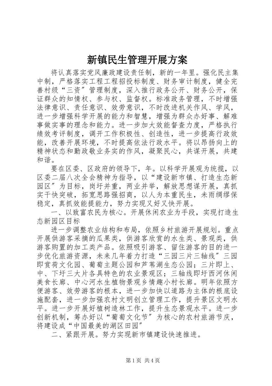 2023年新镇民生管理发展计划.docx_第1页