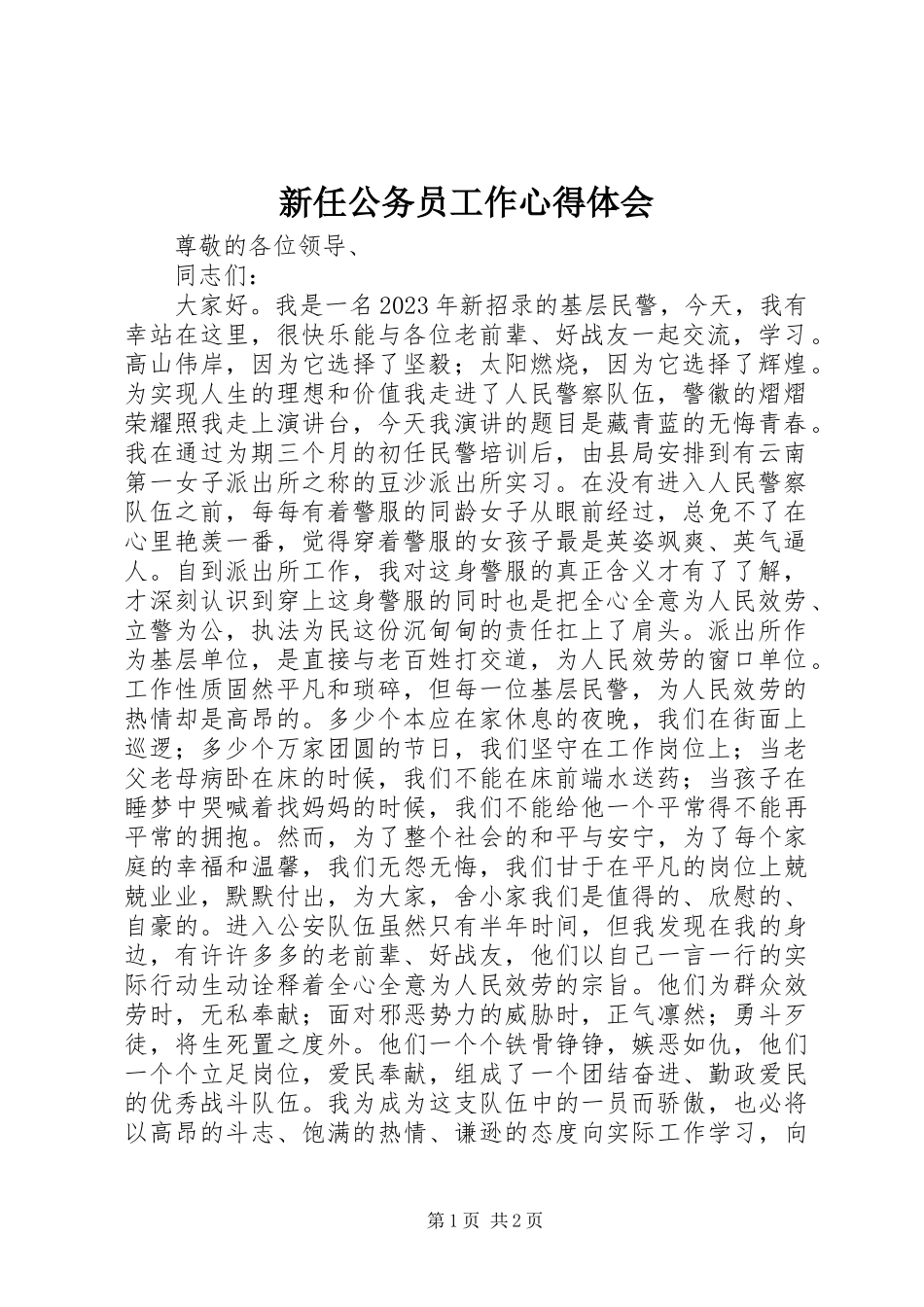 2023年新任公务员工作心得体会.docx_第1页