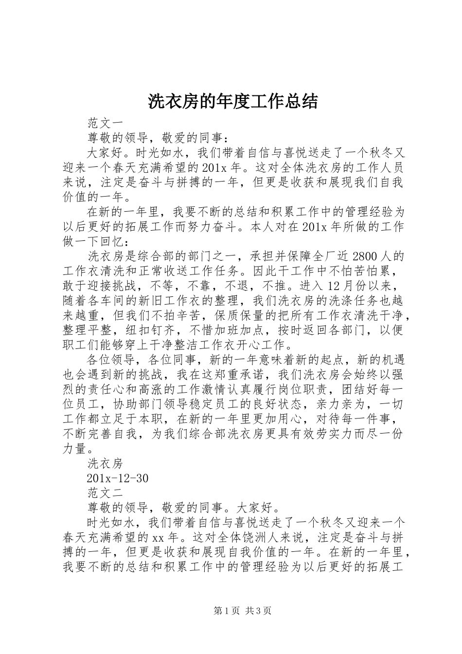 2023年洗衣房的年度工作总结.docx_第1页