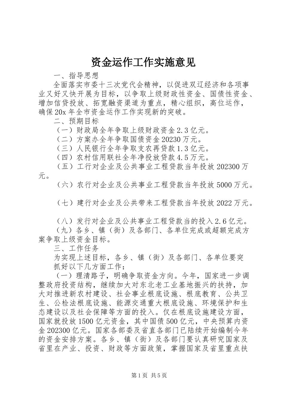 2023年资金运作工作实施意见.docx_第1页