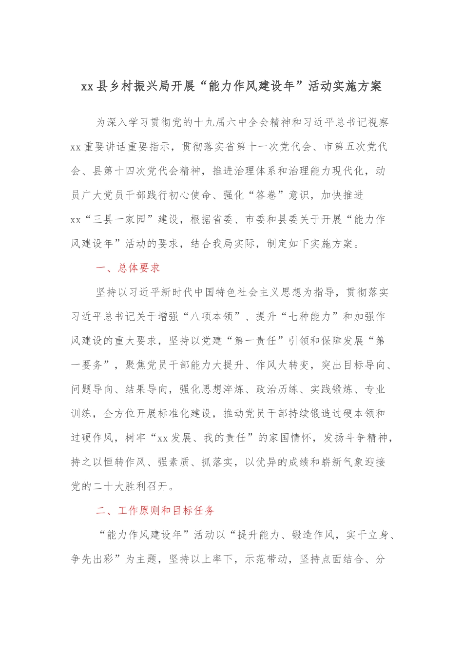 xx县乡村振兴局开展“能力作风建设年”活动实施方案.docx_第1页