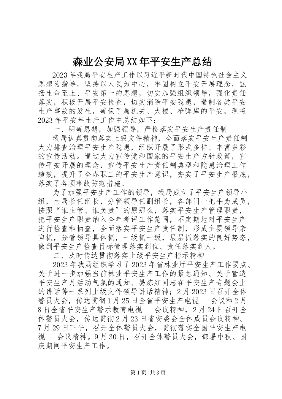 2023年森业公安局安全生产总结2.docx_第1页