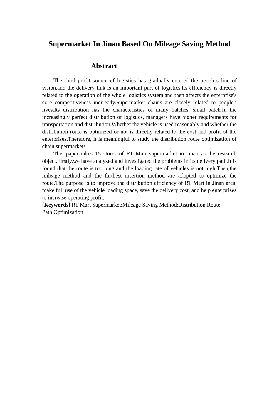 基于节约里程法的大润发超市济南地区配送路径优化研究物流管理专业.doc_第2页