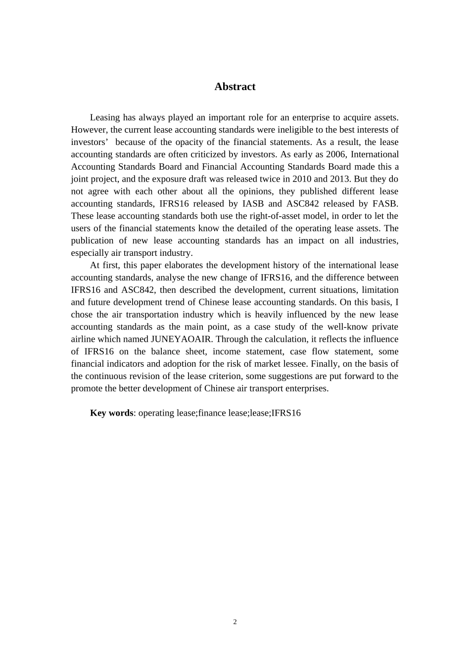 租赁会计准则变化对航空运输企业财务数据的影响—以吉祥航空为例会计学专业.docx_第2页