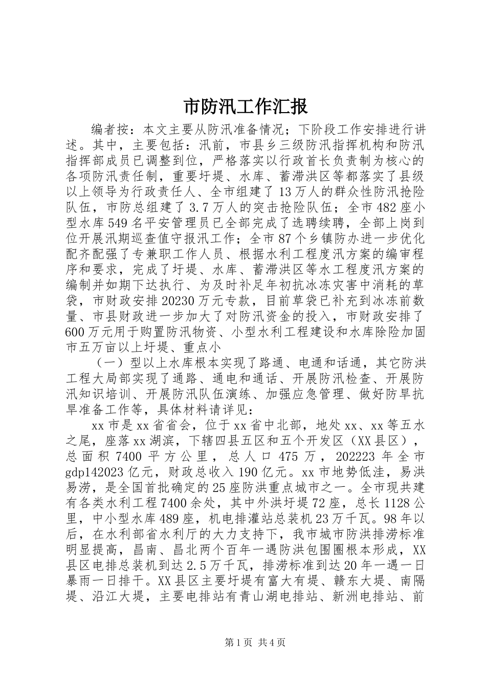 2023年市防汛工作汇报.docx_第1页