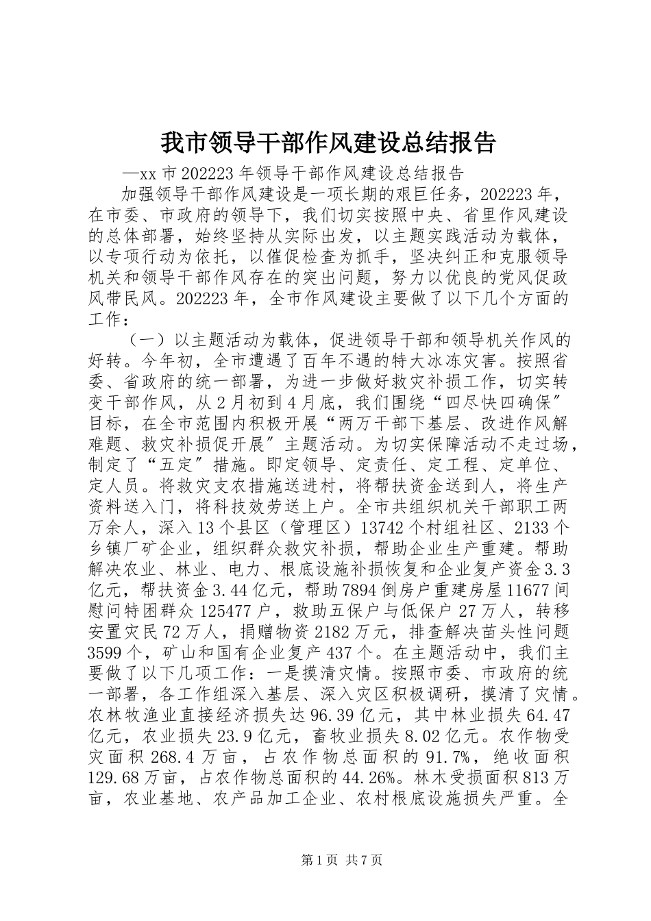 2023年我市领导干部作风建设总结报告.docx_第1页