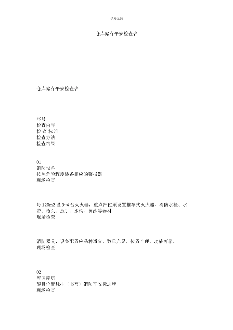 2023年仓库储存安全检查表范文.docx_第1页