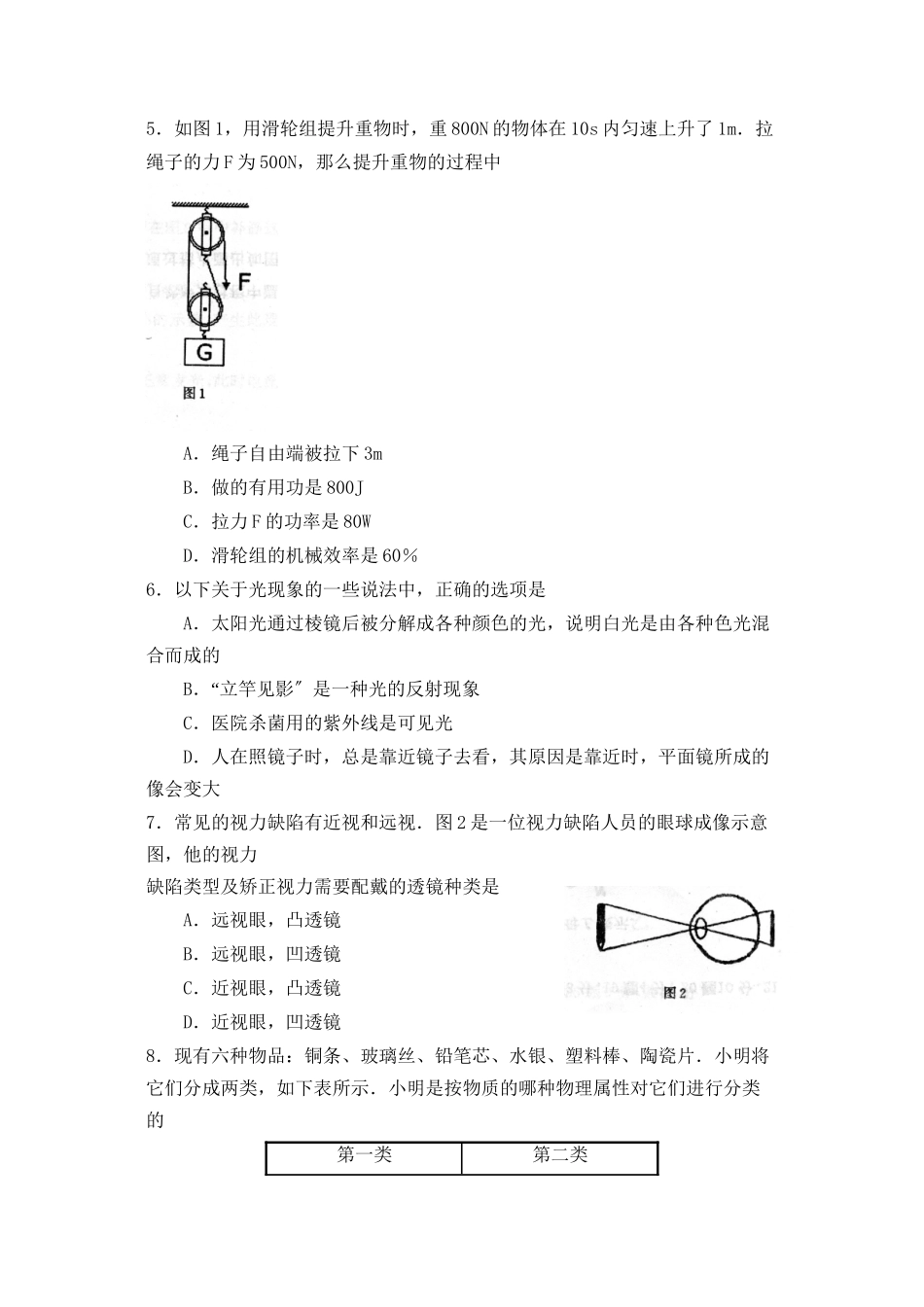 2023年滨州市初业水平测试物理试卷初中物理.docx_第2页