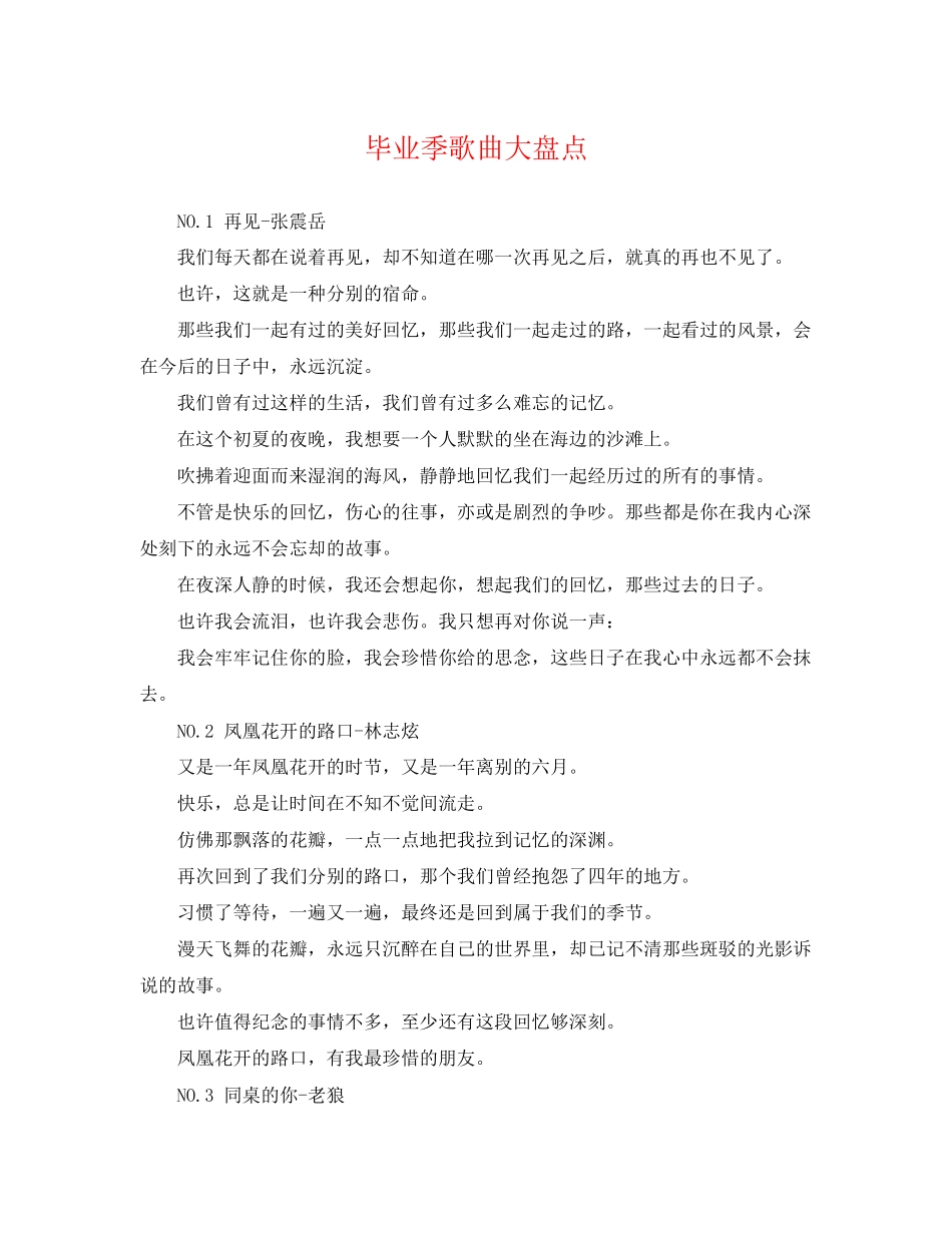 2023年毕业季歌曲大盘点.docx_第1页