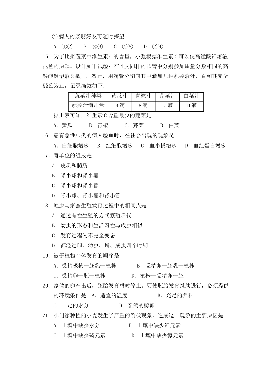 2023年滨州市初业水平测试生物试卷初中生物.docx_第3页