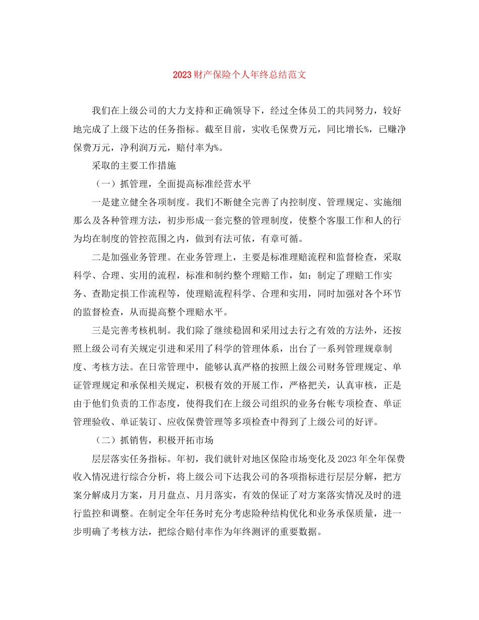 2023年财产保险个人终总结范文.docx_第1页