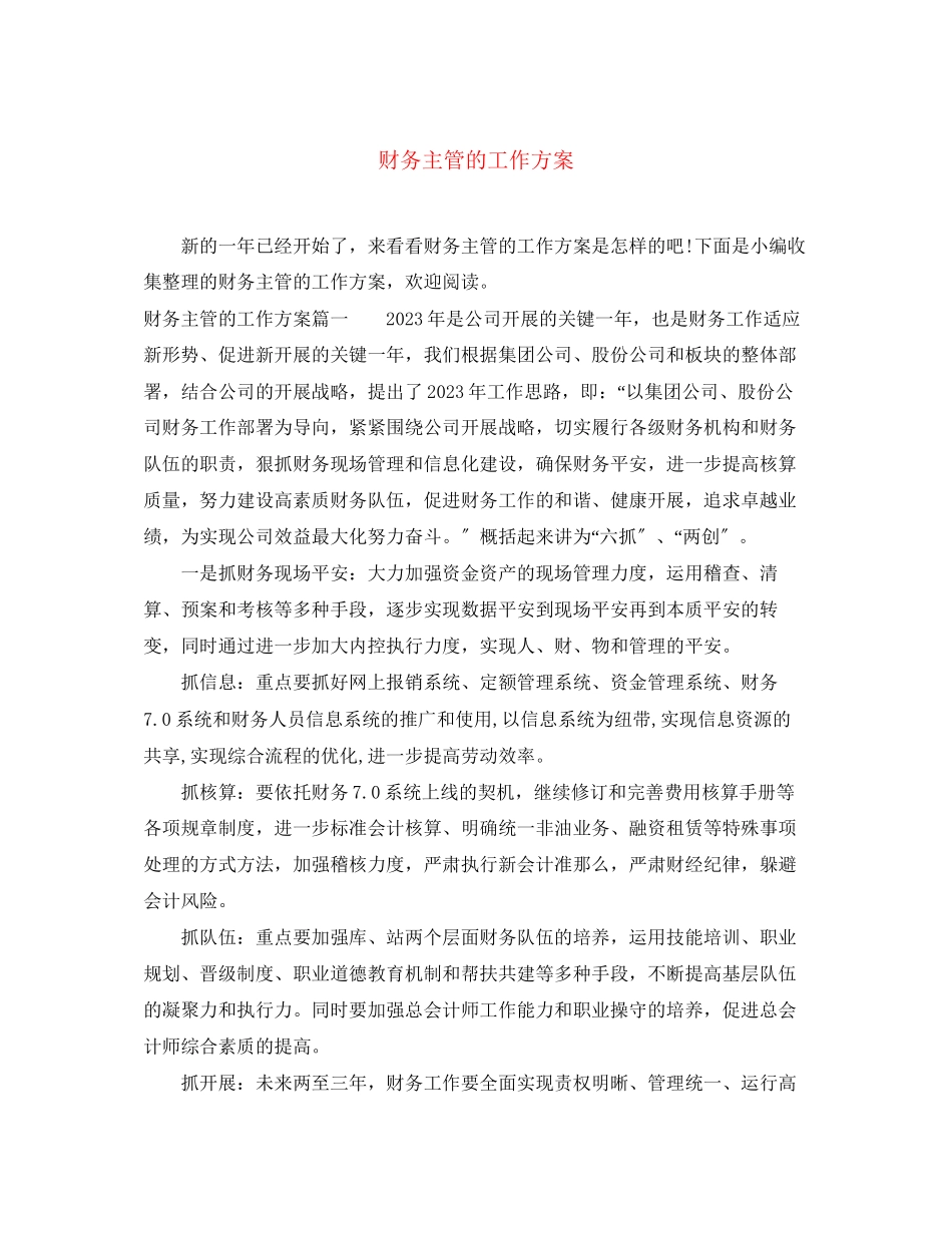 2023年财务主管的工作计划范文.docx_第1页