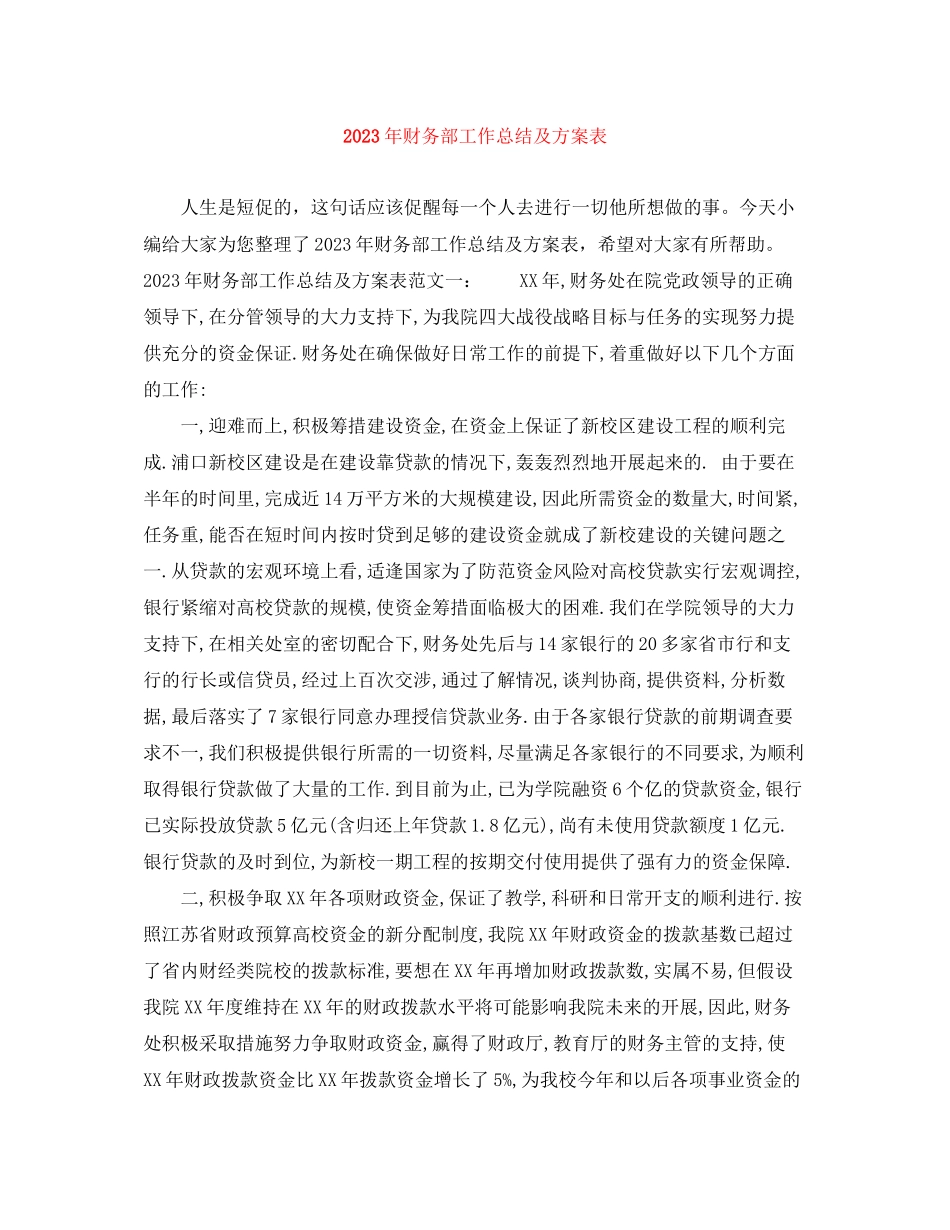 2023年财务部工作总结及计划表范文.docx_第1页