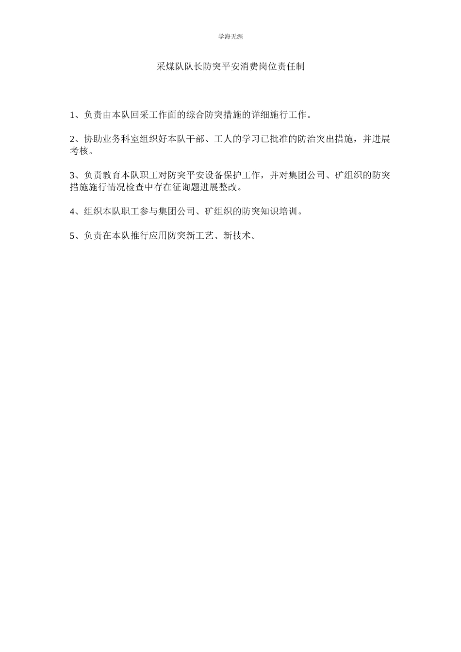 2023年采煤队队长防突安全生产岗位责任制范文.docx_第1页