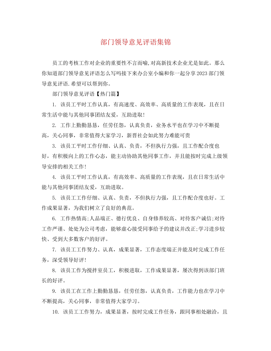 2023年部门领导意见评语集锦.docx_第1页