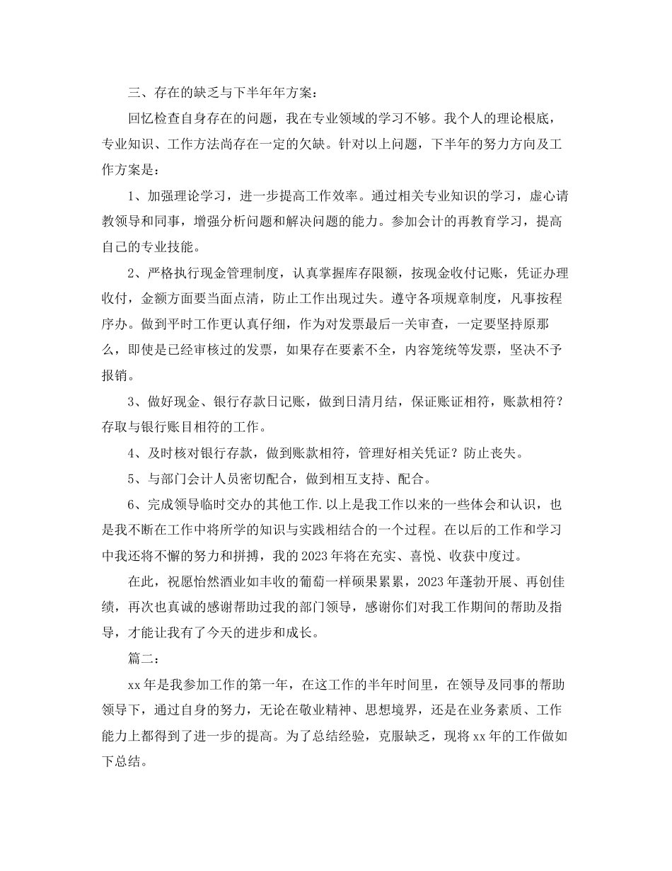 2023年出纳上半个人工作总结4范文.docx_第2页