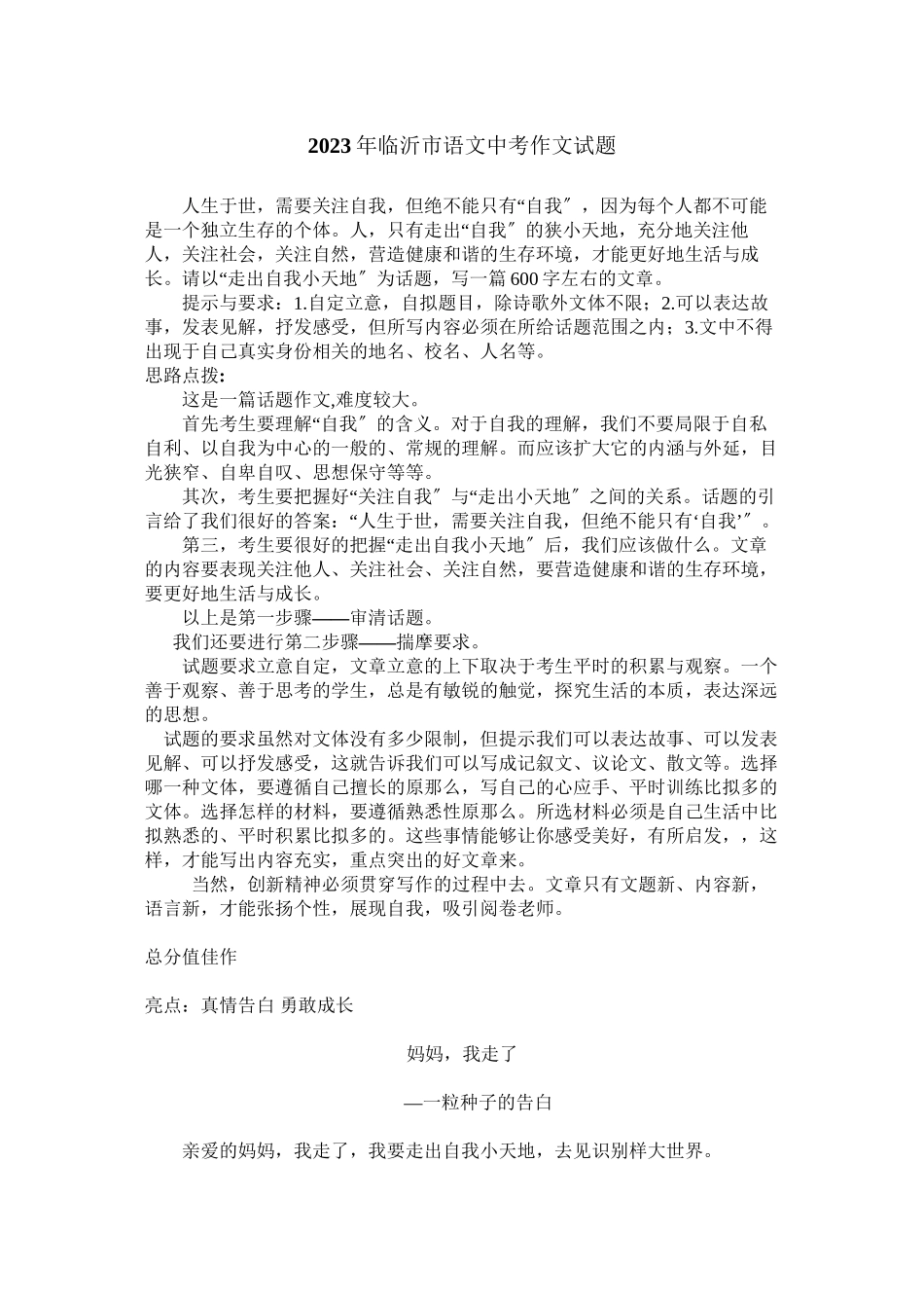 2023年山东临沂中考满分作文点评初中语文.docx_第1页