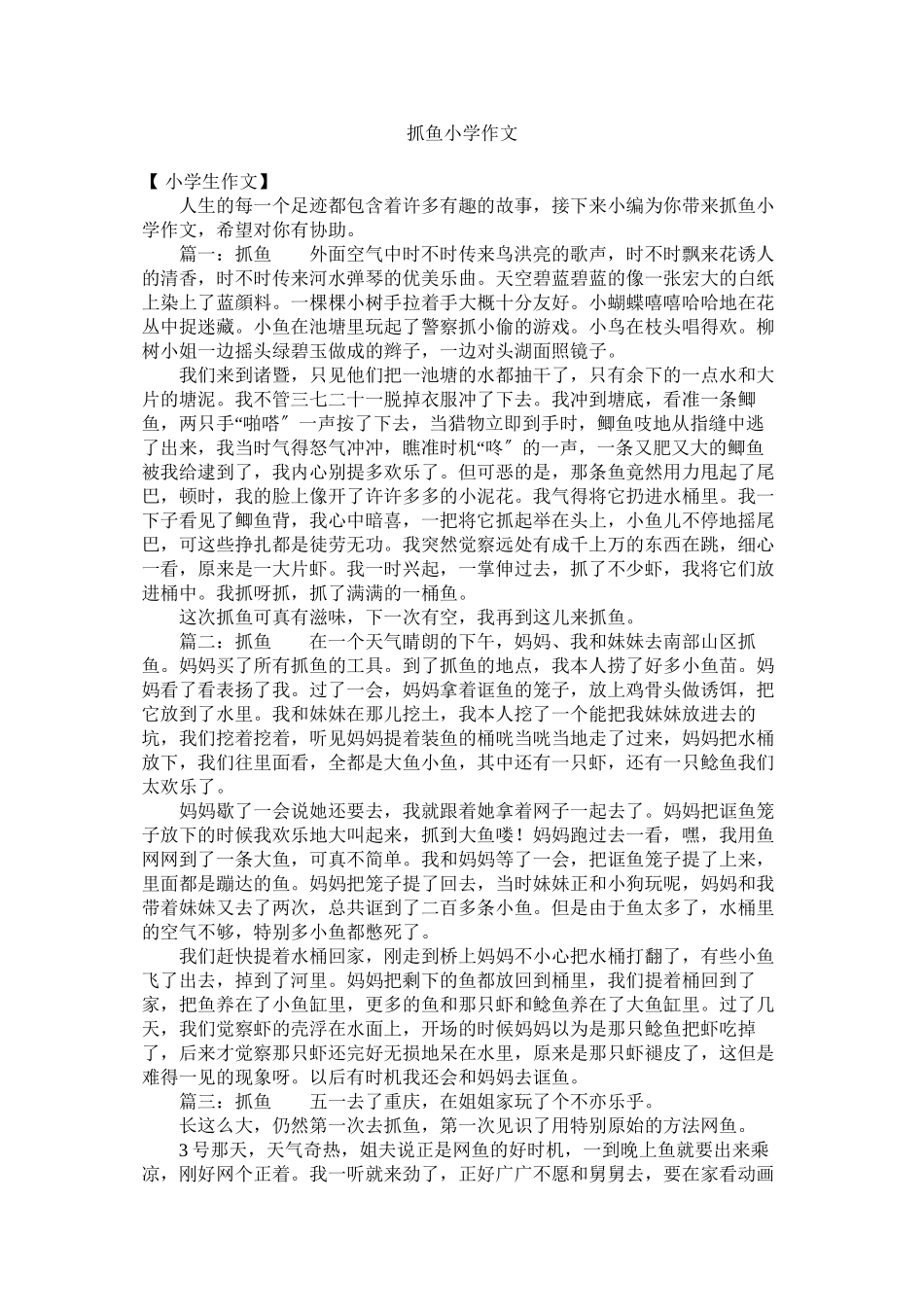 2023年抓鱼小ۥ学作文.docx_第1页