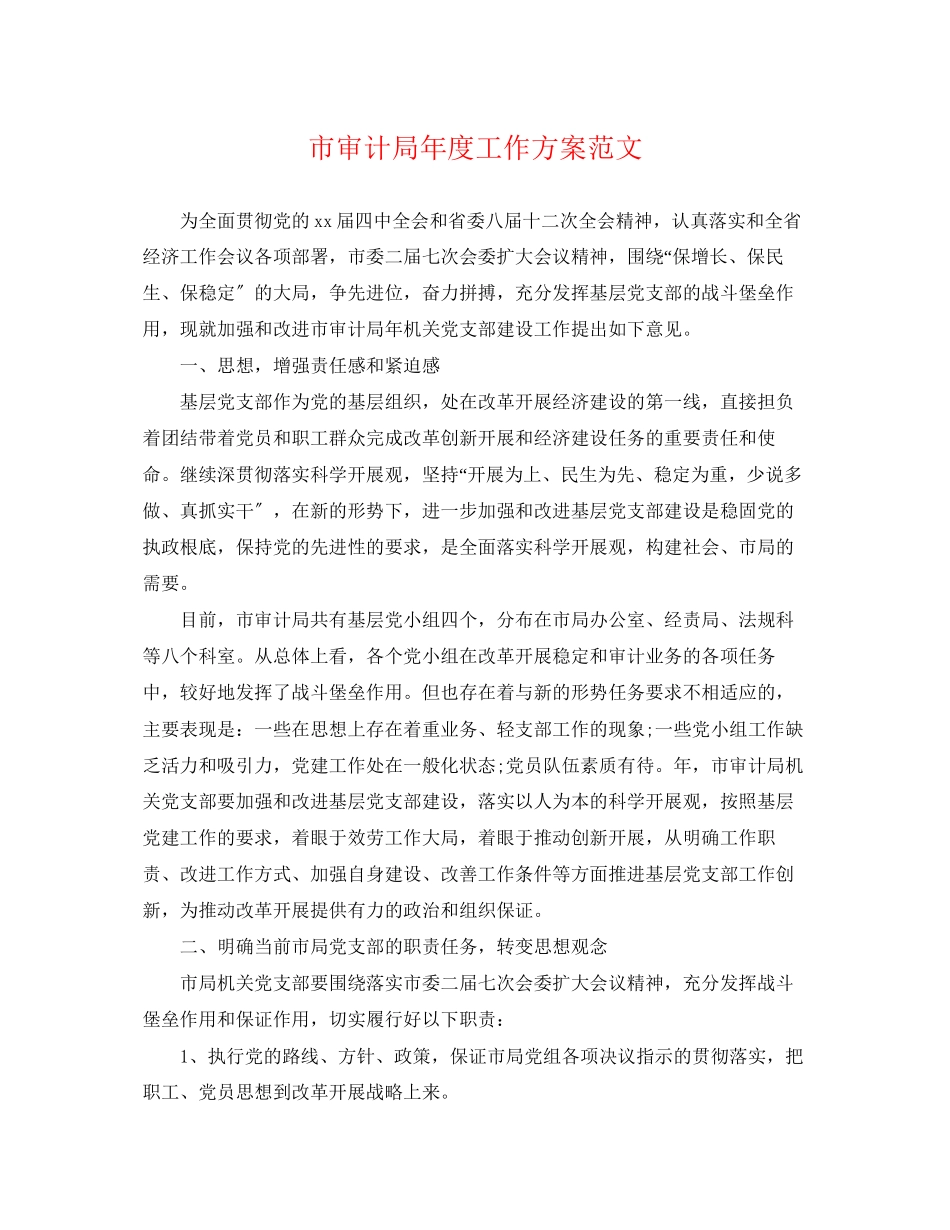 2023年市审计局度工作计划范文.docx_第1页
